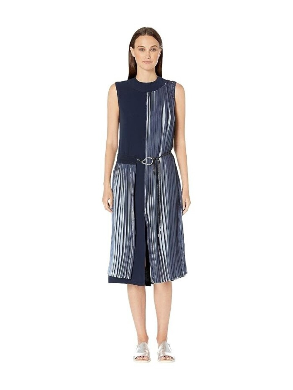 YIGAL AZROUEL Two-Tone Pleated Georgette Crew Neck Dress Women's Dress Size 10